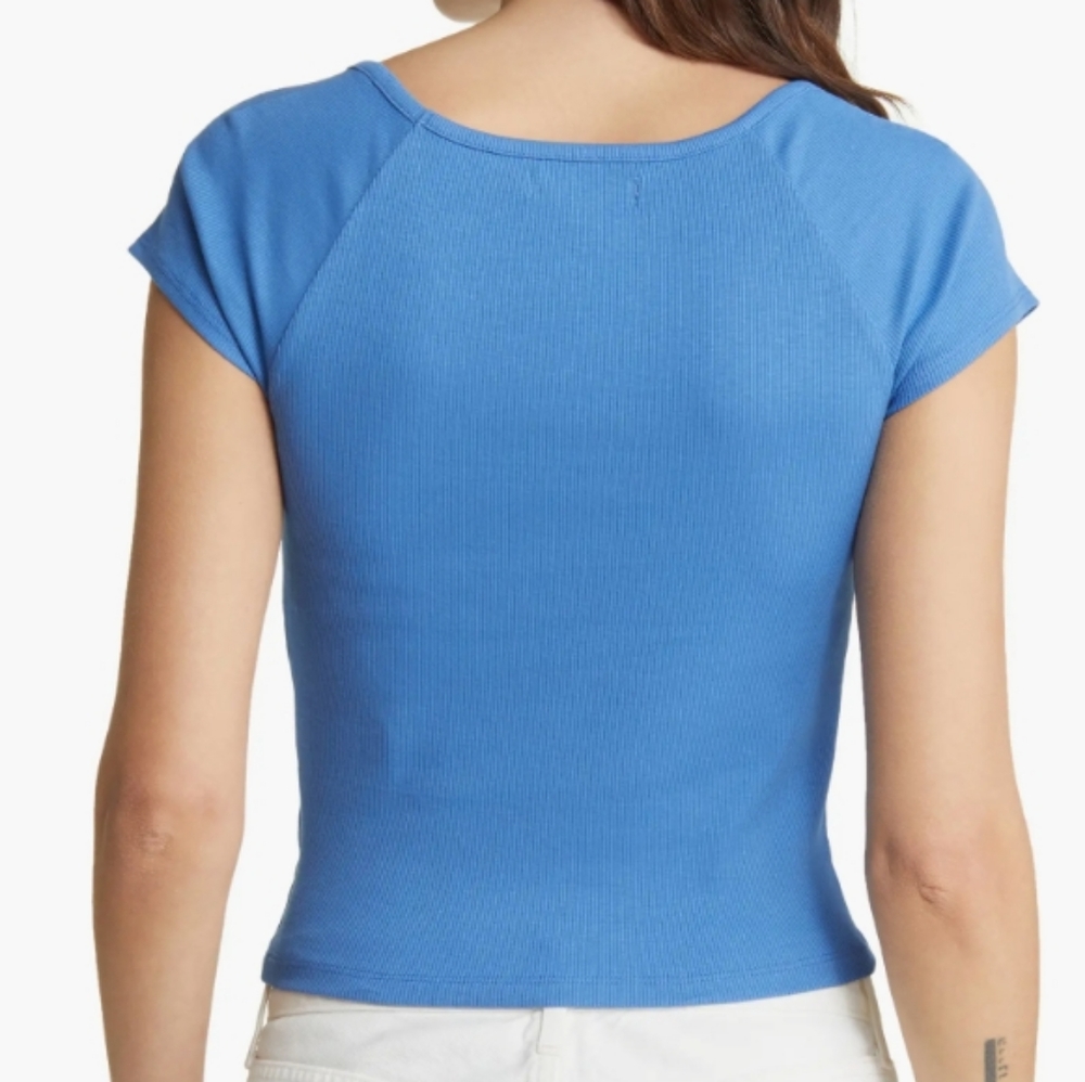 💙Madewell Brightside Square Neck Cropped Womens Tee Trellis Blue💙 - Picture 2 of 8